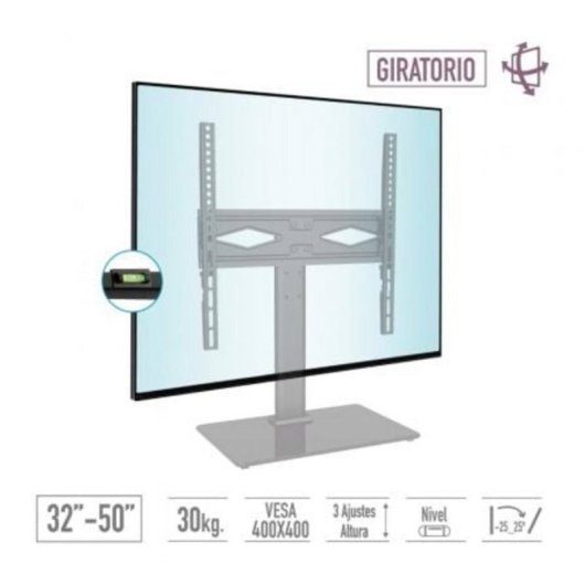 Soporte de mesa TM Electron TMSLC419 para TV 32-50" ajuste 3 alturas inclinación -25º/+25º 30kg cristal