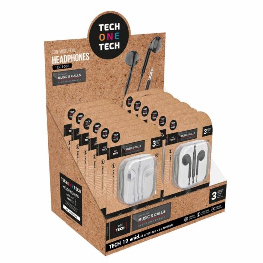 Auriculares TECH ONE TECH con cable jack 3.5mm, micrófono y controles, negros y blancos