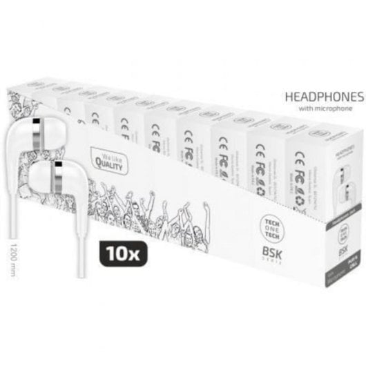 Auriculares Tech One con cable Jack 3.5 mm pack 10 unidades micrófono blancos