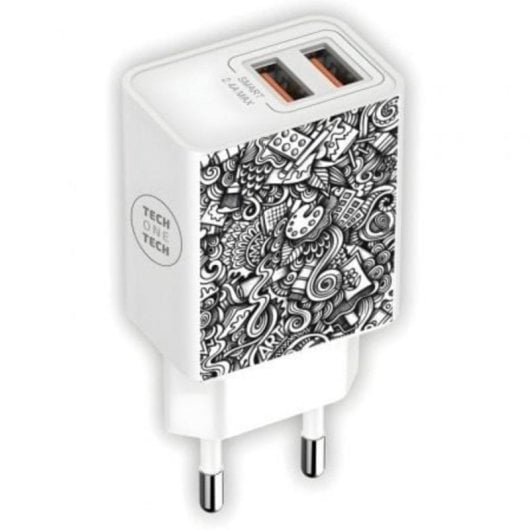 Carregador de Parede Tech One Tech Art-Deco TEC2510 2xUSB 12W Branco