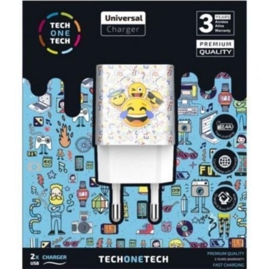 Wandladegerät Tech One Emojitech Smile TEC2502 2xUSB 12W Weiß Wandladegerät Tech One Emojitech Smile TEC2502 2xUSB 12W Weiß