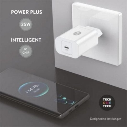 Carregador Tech One Tech TEC2264 USB Tipo-C 25W Branco Carregador Tech One Tech TEC2264 USB Tipo-C 25W Branco