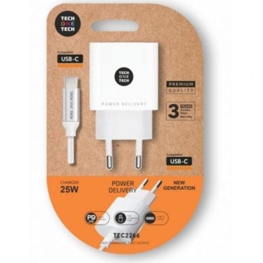 Cargador de Pared Tech One Tech TEC2266 25W USB-C Power Delivery + Cable Reforzado