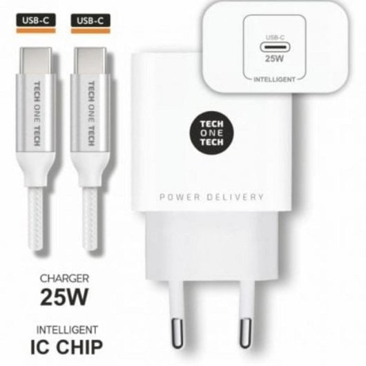 Cargador de Pared Tech One Tech TEC2266 25W USB-C Power Delivery + Cable Reforzado