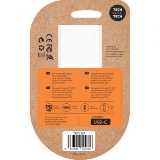 Cargador de Pared Tech One Tech TEC2266 25W USB-C Power Delivery + Cable Reforzado