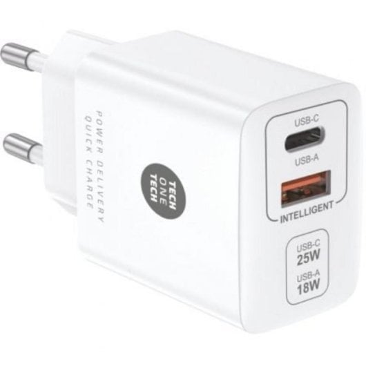 Carregador Tech One Tech TEC2267 25W PD Ultrarrápido Branco USB Tipo-C USB-A