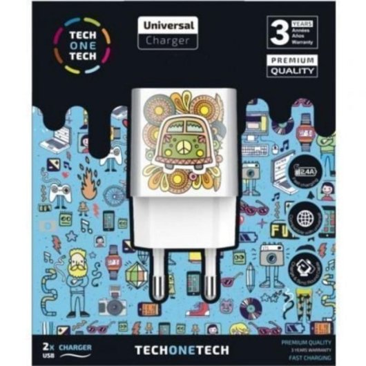 Cargador de Pared Tech One TEC2503 2xUSB 12W avec Sortie Intelligente