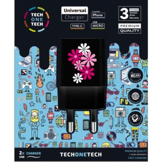Cargador Tech One Tech TEC2601 2xUSB 12W Smart IC PC/ABS Multi-protección Negro