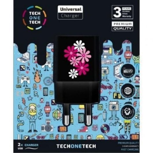 Cargador Tech One Tech TEC2601 2xUSB 12W Smart IC PC/ABS Multi-protección Negro