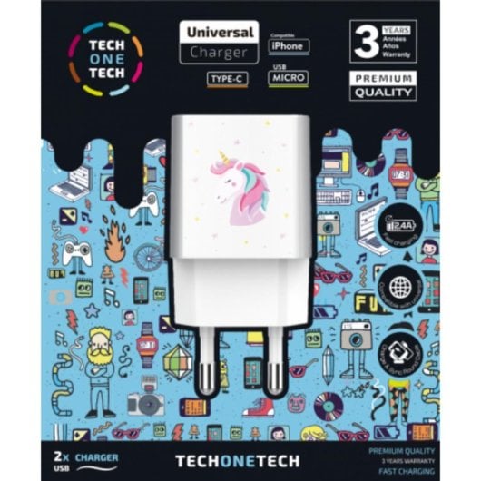 Cargador de Pared Tech One Tech TEC2501 2xUSB 2,4A 12W PC/ABS Blanco
