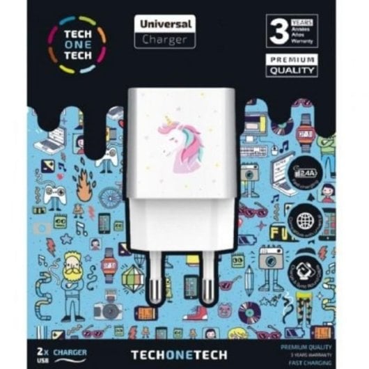 Cargador de Pared Tech One Tech TEC2501 2xUSB 2,4A 12W PC/ABS Blanco