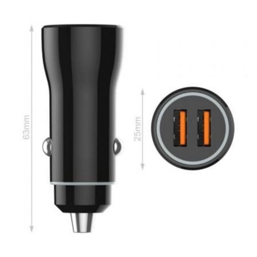 Cargador de Coche Tech One Tech TEC2802 2 Puertos USB 12W PC/ABS Smart IC Universal