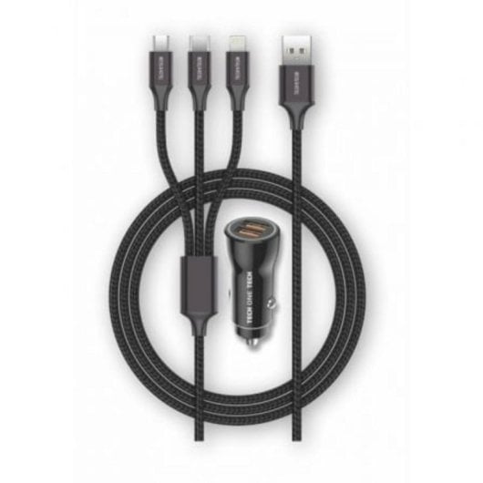 Cargador de Coche Tech One Tech TEC2810/ 2xUSB + Cable 3 en 1/ 12W
