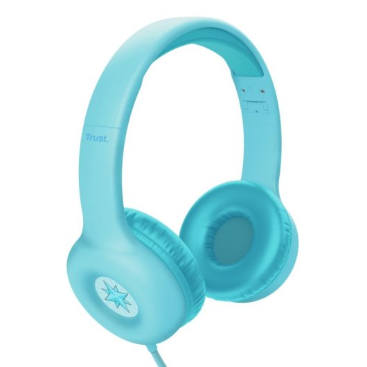 Auriculares Trust con cable para niños, micrófono, plegables, limitador de volumen, azul