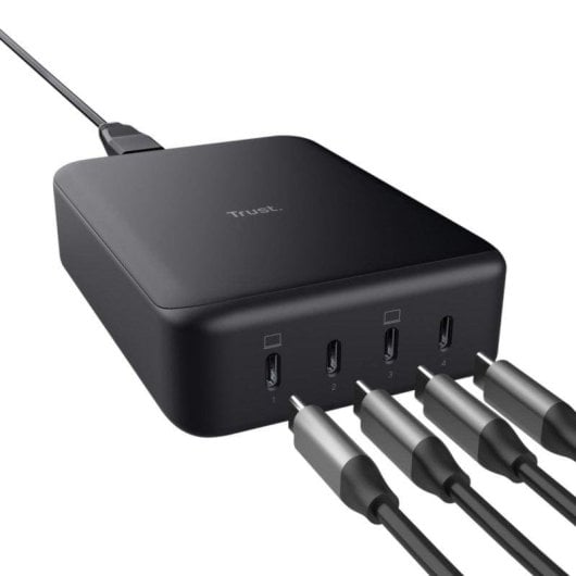 Cargador Trust Maxo GaN 240W 4x USB-C Negro carga rápida y protección avanzada
