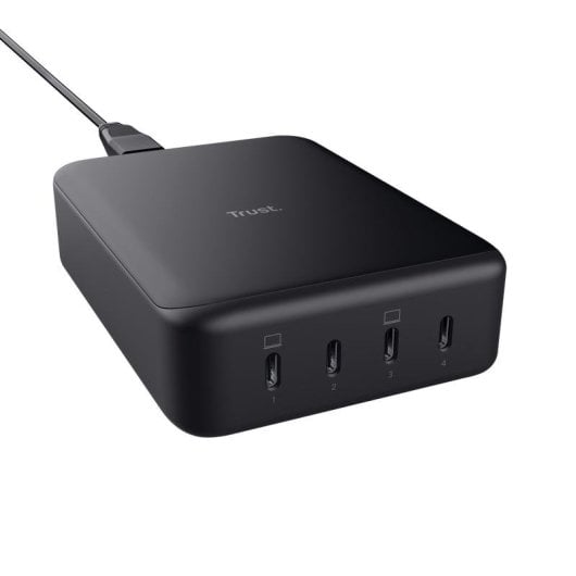 Cargador Trust Maxo GaN 240W 4x USB-C Negro carga rápida y protección avanzada
