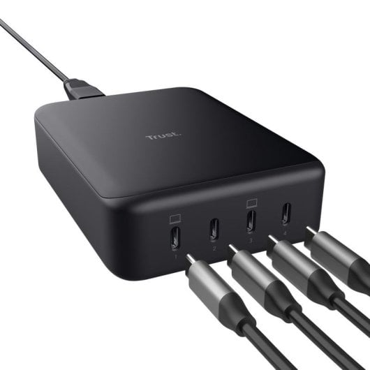 Cargador Trust Maxo GaN 240W 4x USB-C Negro carga rápida y protección avanzada