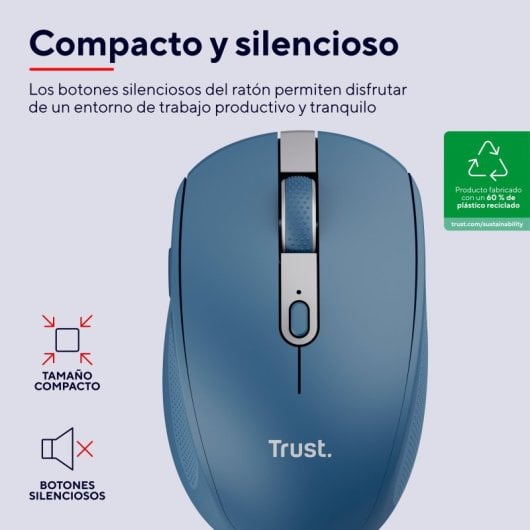 Trust Ozaa Rato Recarregável Compacto Sem Fios Bluetooth 3200 DPI com Botões Silenciosos Azul