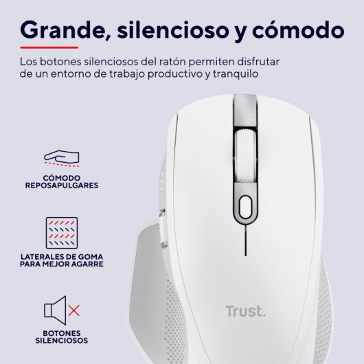 Trust Ozaa+ Rato Sem Fios Recarregável Multi-dispositivo com Botões Silenciosos 3200 DPI Branco