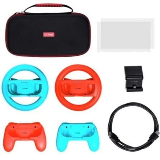 Pack Gaming Trust Gaming GXT 1249 Estuche rígido 2 Joy-Con 2 Volantes Cristal Templado Soporte de Carga