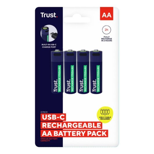 Batterien Trust 25631 AA 1700 mAh wiederaufladbar USB-C 4er Set
