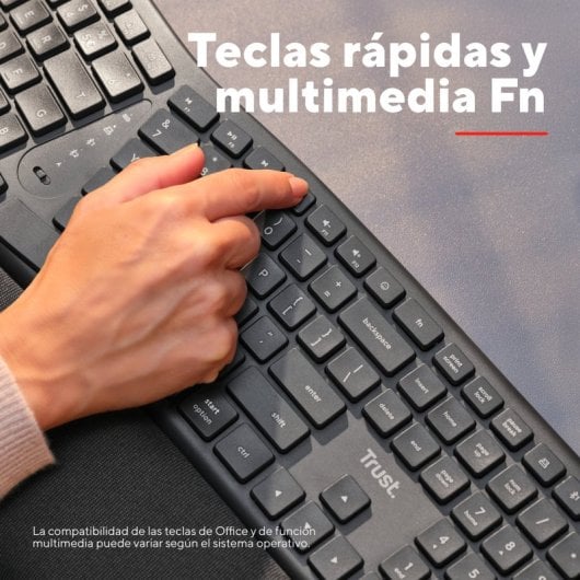Teclado de membrana Trust Keyra Layout ES inalámbrico ergonómico multidispositivo negro
