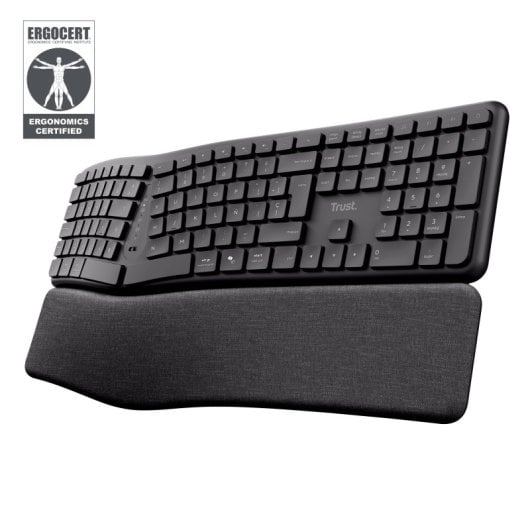 Teclado de membrana Trust Keyra Layout ES inalámbrico ergonómico multidispositivo negro