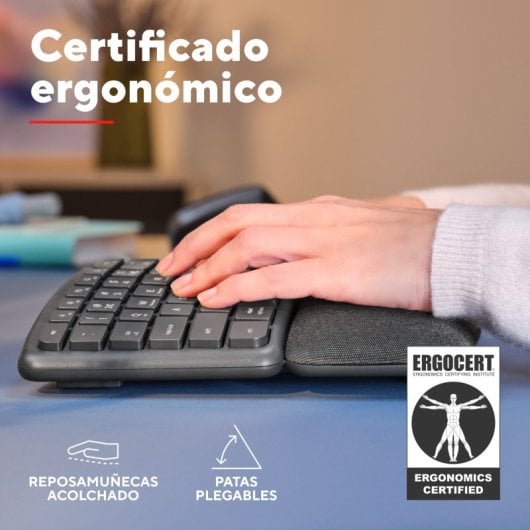 Teclado de membrana Trust Keyra Layout ES inalámbrico ergonómico multidispositivo negro