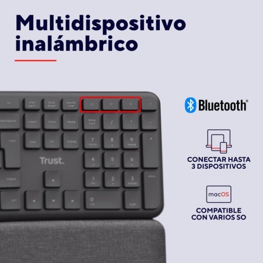 Teclado de membrana Trust Keyra Layout ES inalámbrico ergonómico multidispositivo negro