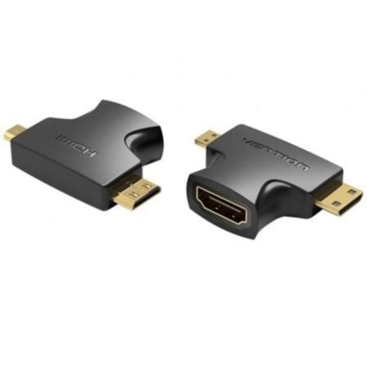 Adaptador HDMI Vention AGFB0 2 en 1 HDMI Hembra a Micro/Mini HDMI Macho Chapado en Oro Negro