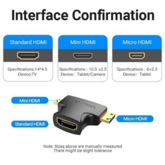 Adaptador HDMI Vention AGFB0 2 en 1 HDMI Hembra a Micro/Mini HDMI Macho Chapado en Oro Negro