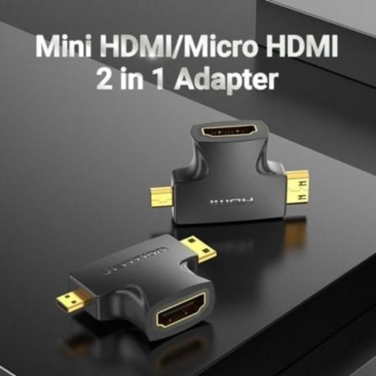Adaptador HDMI Vention AGFB0 2 en 1 HDMI Hembra a Micro/Mini HDMI Macho Chapado en Oro Negro