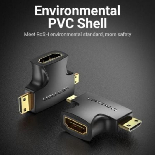 Adaptador HDMI Vention AGFB0 2 en 1 HDMI Hembra a Micro/Mini HDMI Macho Chapado en Oro Negro