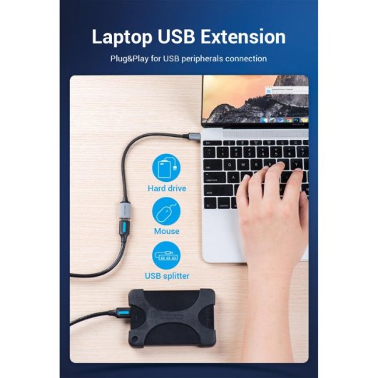 Conversor USB Tipo-C a USB-A Vention CCWHB 0.15m USB 2.0 Gris Níquel Protegido