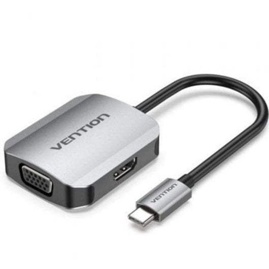 Conversor Vention TDIHB USB Tipo-C a HDMI 4K y VGA 1080p 15cm Aleación Aluminio Gris