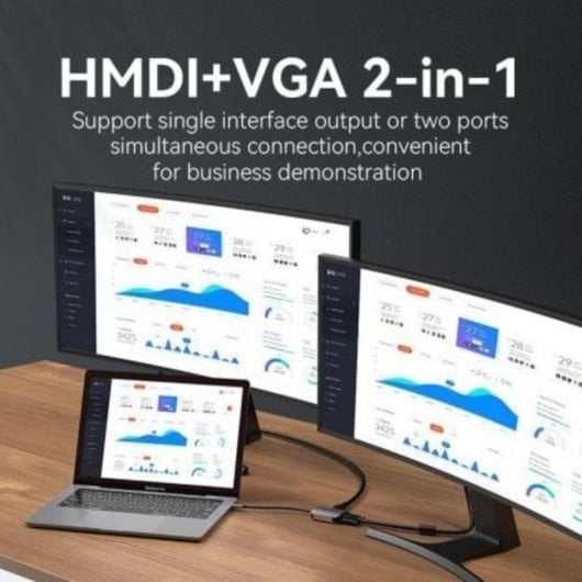 Conversor Vention TDIHB USB Tipo-C a HDMI 4K y VGA 1080p 15cm Aleación Aluminio Gris