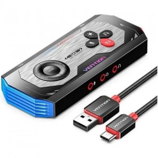 Tarjeta de Sonido Gaming Vention CVAB0 USB-C Amplificador 7.1 RGB, 192kHz 24bit, 3 Puertos Jack