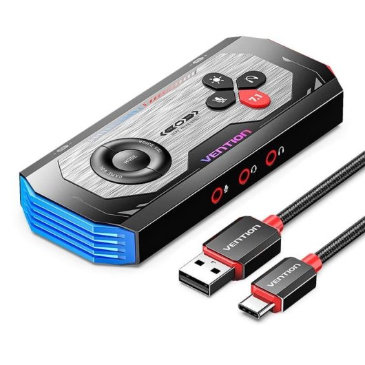 Tarjeta de Sonido Gaming Vention CVAB0 USB-C Amplificador 7.1 RGB, 192kHz 24bit, 3 Puertos Jack