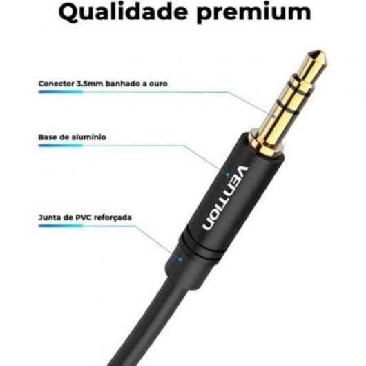 Cabo Áudio Vention BAKBF Jack 3.5mm Macho-Macho 1m Preto Ouro 24K Plug and Play