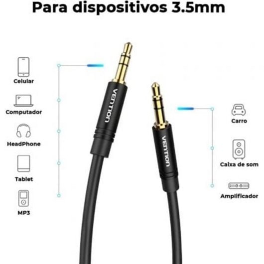 Cable estéreo Vention BAKBF Jack 3.5 macho-macho 1m negro chapado oro Plug and Play