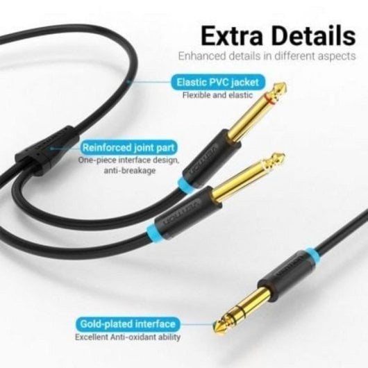 Cavo Stereo Vention BATBH Jack 6.35 Maschio - 2x Jack 6.35 Maschio 2m Nero