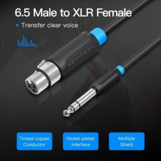 Cable de audio Vention BBEBH Jack 6.5mm macho a XLR hembra 2m PVC 23AWG negro