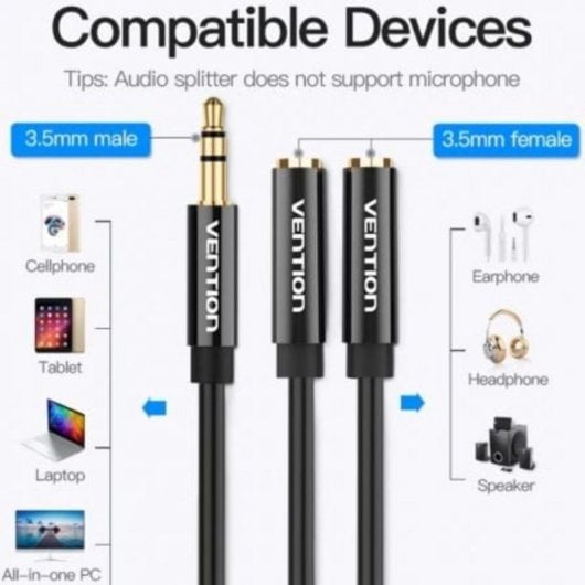 Cable divisor de audio Vention BBSBY Jack 3.5mm macho a 2x hembra 30cm TPE aluminio negro