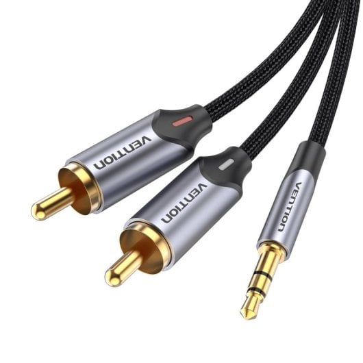Cable de audio Vention BCNBH 3.5mm macho a 2x RCA macho 2m trenzado gris alta fidelidad