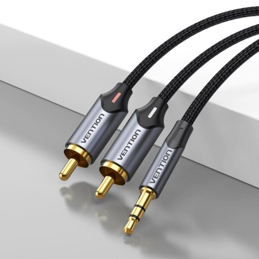 Cable de audio Vention BCNBH 3.5mm macho a 2x RCA macho 2m trenzado gris alta fidelidad