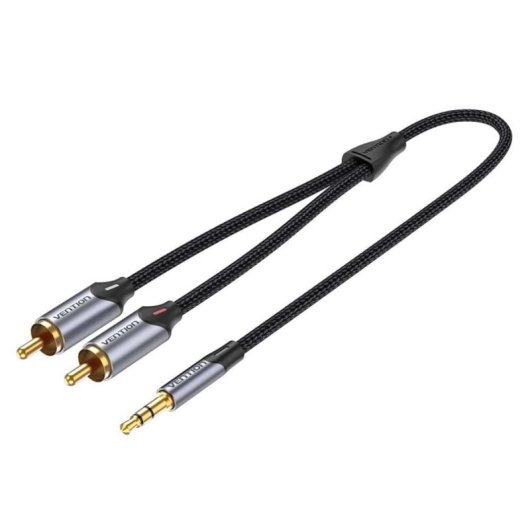 Cable de audio Vention BCNBH 3.5mm macho a 2x RCA macho 2m trenzado gris alta fidelidad