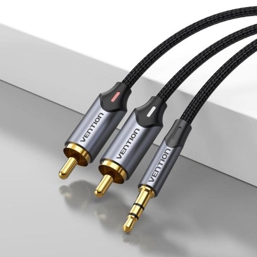 Audio-Kabel Vention BCNBH 3.5mm auf 2x RCA 2m Geflecht Grau High Fidelity
