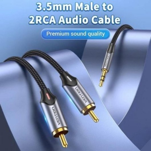 Cable de Audio Vention BCNBK 2x RCA Macho - Jack 3.5 Macho 8m Gris Audio HiFi
