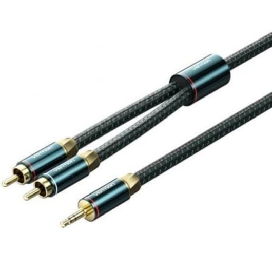 Cable de Audio Vention BCSGF 1m 2x RCA Macho a Jack 3.5 Macho Cobre Plata Blindado Verde y Negro
