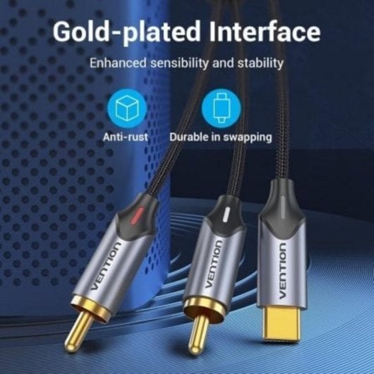 Câble Vention USB-C mâle à 2 RCA mâles/1,5m/Gris/Audio haute fidélité